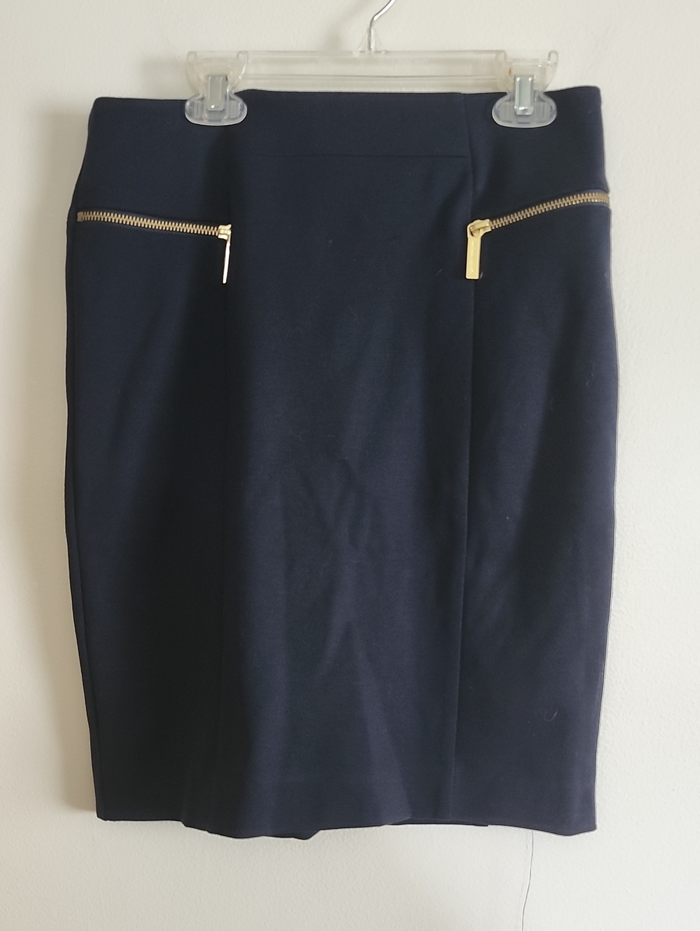 MICHAEL Michael Kors Navy Pencil Skirt with Gold Zipper Detail